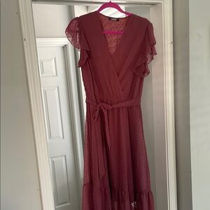 Amazon Mauve Wrap Midi Dress with Flutter Sleeves